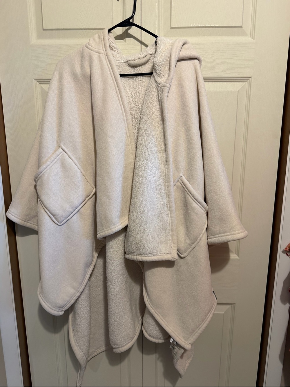 L.L. Bean Plush Hooded Wrap Cape in Soft Cream